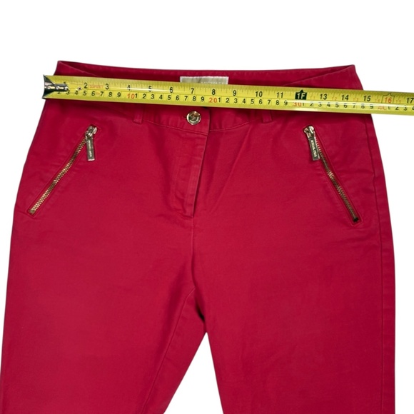 Michael Kors Pants Womens 6 Red Stretch Gold Zipper Pockets Skinny Leg - Picture 10 of 13